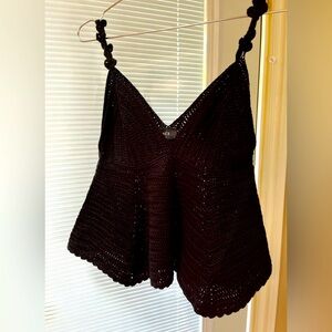 Vici Black Asymmetrical Cropped Crocreted Camisole